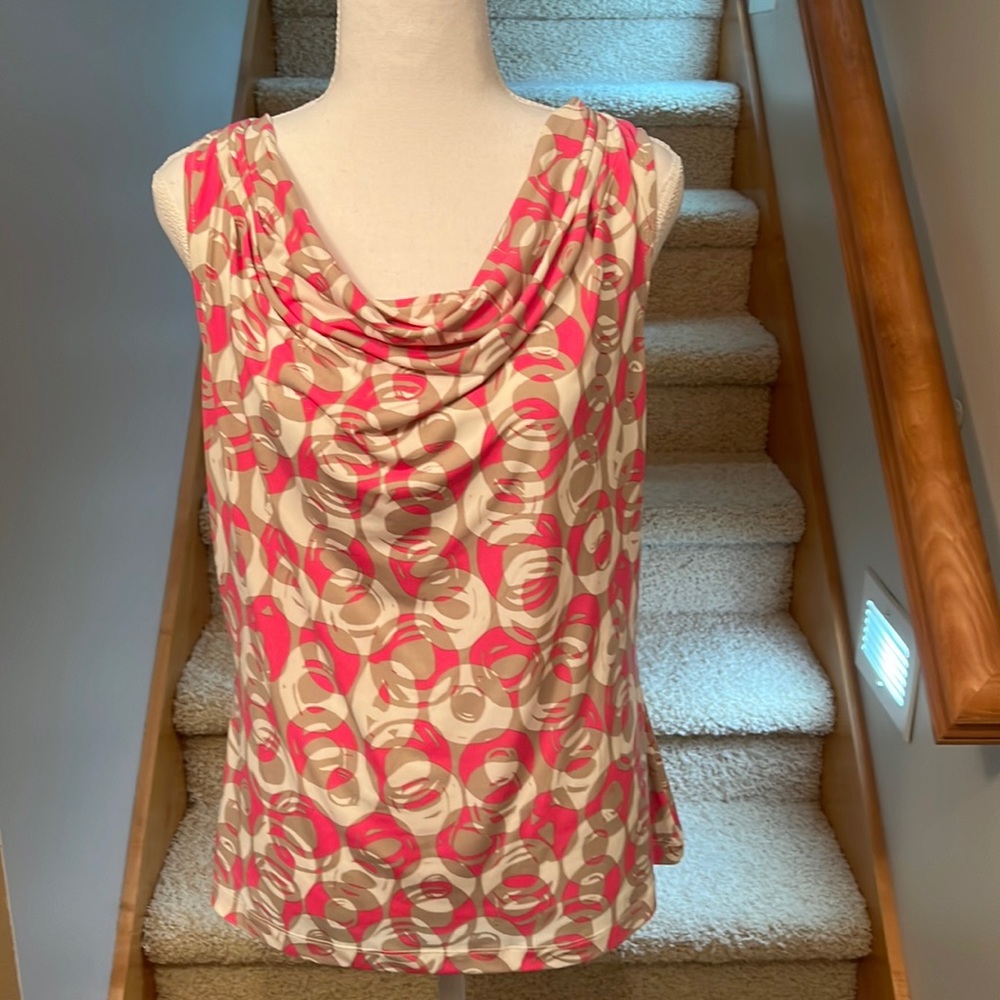New Calvin Klein Pink and Cream Draped Neck Tank Blouse- L